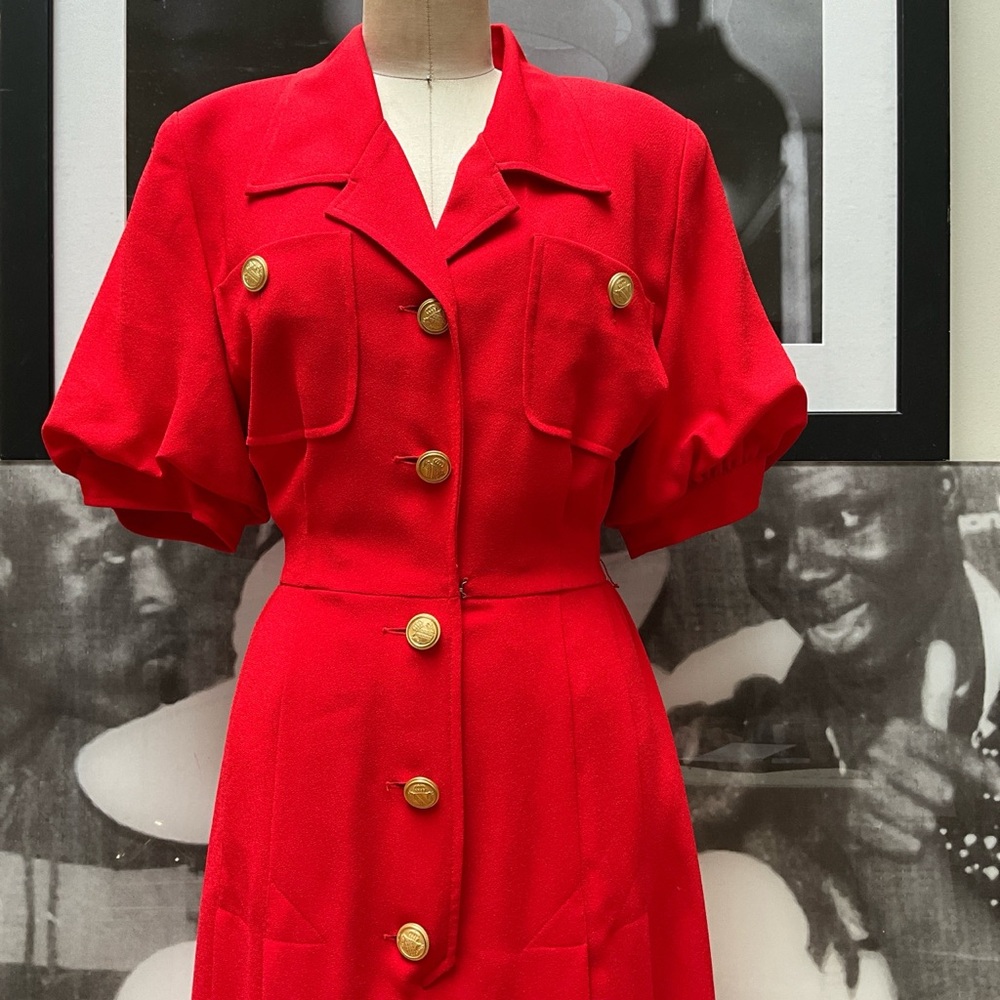 Shirt dress bright Red Emporio Oleg Cassini button down - Picture 5 of 11